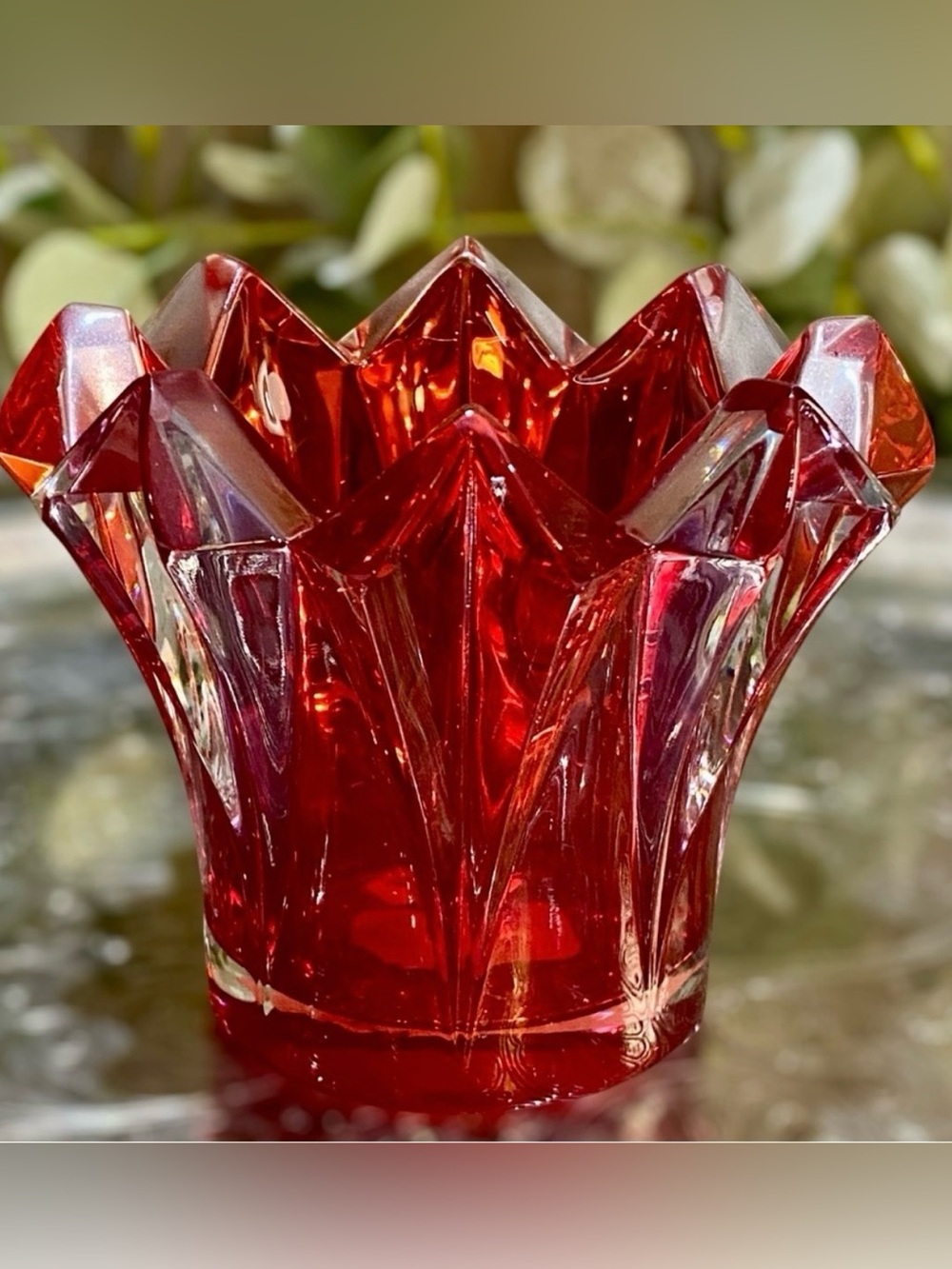 Mikasa Czech Republic Red Art Glass Candle Holder Skyline